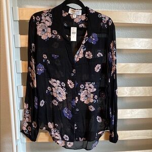 Anthropologie - Cloth & Stone Black and Pink Buttoned Blouse